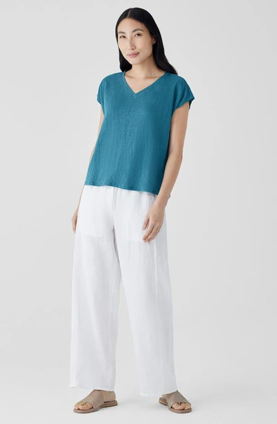 Shop Eileen Fisher V-neck Organic Linen T-shirt In River