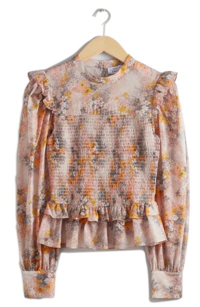 Shop & Other Stories Niko Floral Smocked Peplum Top In Pink Yellow