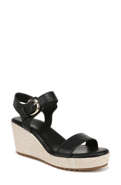 Naturalizer Stella Womens Leathe Ankle Strap Wedge Sandals In Black Leather