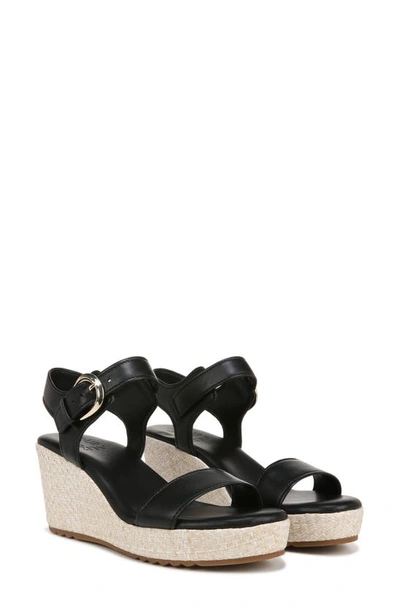 Naturalizer Stella Womens Leathe Ankle Strap Wedge Sandals In Black Leather