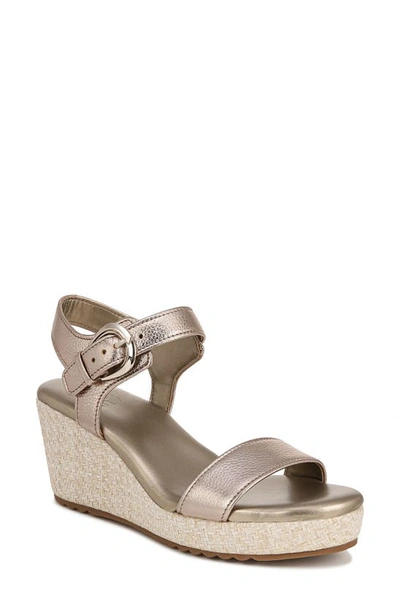 Shop Naturalizer Stella Ankle Strap Platform Wedge Sandal In Warm Silver Leather