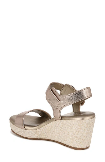 Naturalizer Stella Ankle Strap Platform Wedge Sandal In Warm Silver Leather