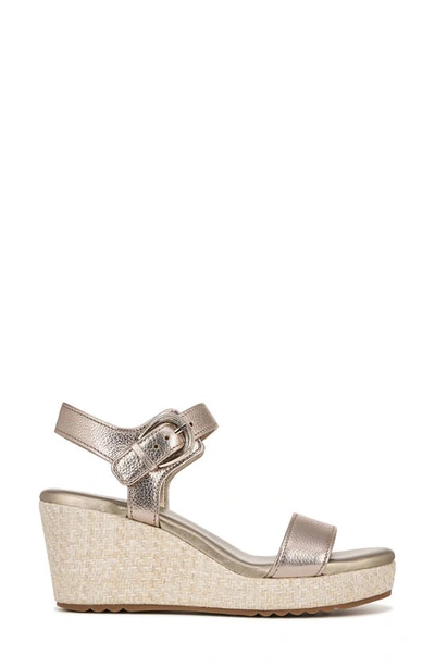 Naturalizer Stella Ankle Strap Platform Wedge Sandal In Warm Silver Leather