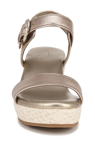 Naturalizer Stella Ankle Strap Platform Wedge Sandal In Warm Silver Leather
