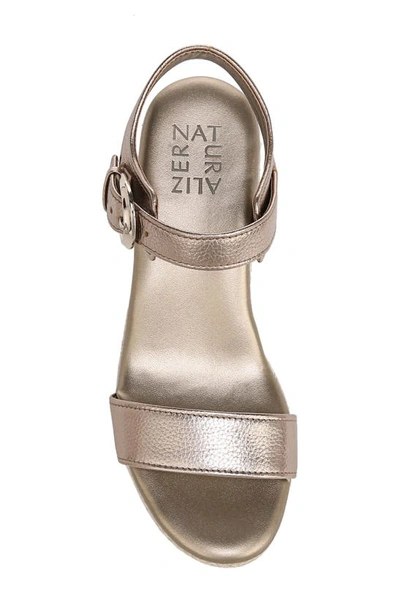 Naturalizer Stella Ankle Strap Platform Wedge Sandal In Warm Silver Leather