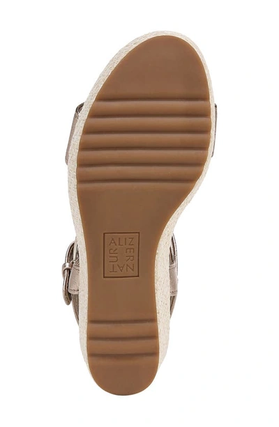 Naturalizer Stella Ankle Strap Platform Wedge Sandal In Warm Silver Leather