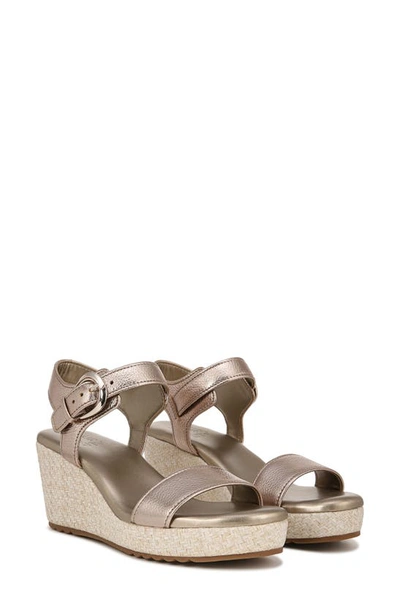 Shop Naturalizer Stella Ankle Strap Platform Wedge Sandal In Warm Silver Leather
