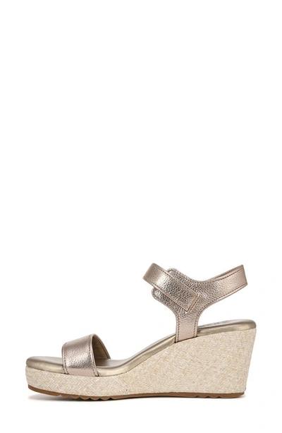 Naturalizer Stella Ankle Strap Platform Wedge Sandal In Warm Silver Leather