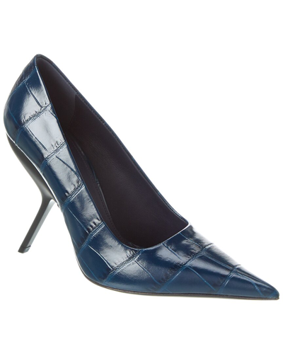 Shop Ferragamo Eva Croc-embossed Leather Pump In Blue