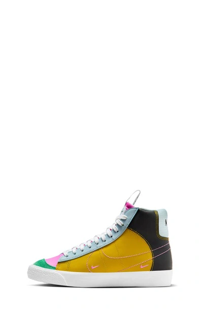 Shop Nike Kids' Blazer Mid '77 Se Sneaker In Black/ White/ Bronzine/ Pink