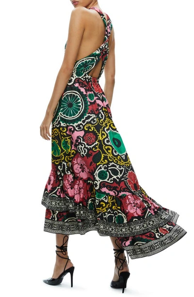 Shop Alice And Olivia Loyce Mixed Print High-low Maxi Dress In Monarch Black Medium