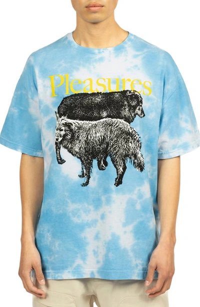 Shop Pleasures Wet Dogs Tie Dye Cotton Graphic T-shirt In Blue Dye