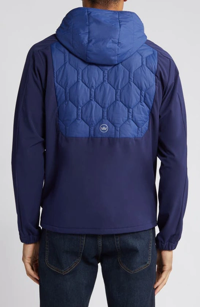 Shop Peter Millar Rush Water Resistant Mixed Media Jacket With Removable Hood In Sport Navy/ Navy