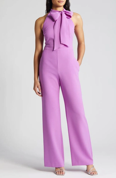 Shop Vince Camuto Bow Sleeeveless Crepe Jumpsuit In Violet