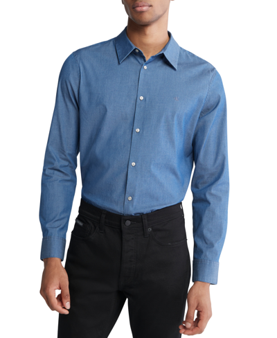 Shop Calvin Klein Men's Slim Fit Refined Chambray Long Sleeve Button-front Shirt In Light Wash