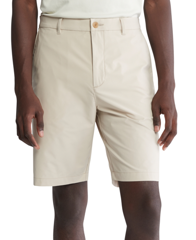 Shop Calvin Klein Men's Slim Fit Refined Stretch Flat Front 9" Performance Shorts In Plaza Taupe