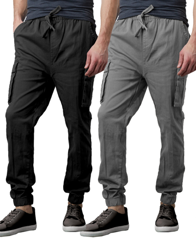 Shop Galaxy By Harvic Men's Slim Fit Stretch Cargo Jogger Pants, Pack Of 2 In Black,gray
