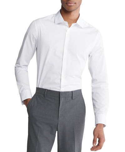 Shop Calvin Klein Men's Slim Fit Supima Stretch Long Sleeve Button-front Shirt In Brilliant White