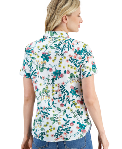 Shop Nautica Women's Floral-print Short-sleeve Cotton Camp Shirt In Bright White Multi