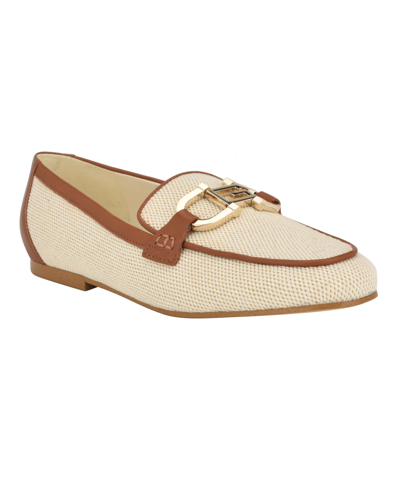 Shop Guess Women's Isaac Slip On Flat Loafers With Hardware In Light Natural,brown Leather