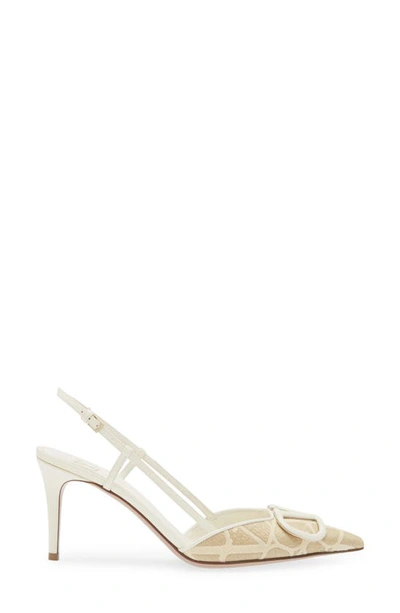 Shop Valentino Vlogo Raffia Pointed Toe Slingback Pump In Naturale/ Ivory