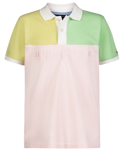 Shop Tommy Hilfiger Little Boys Split Striped Polo Shirt In Lemonade