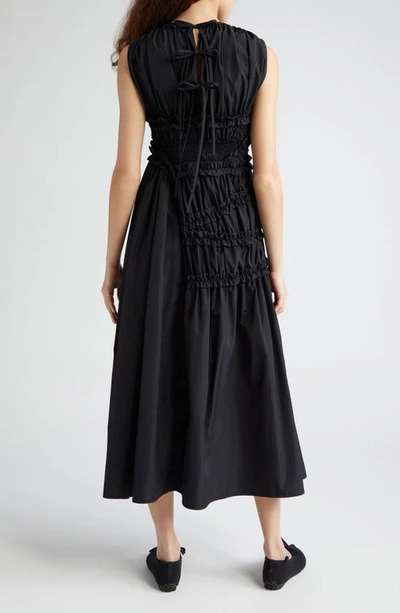 Shop Cecilie Bahnsen Smock Frill Detail Sleeveless Midi Dress In Black