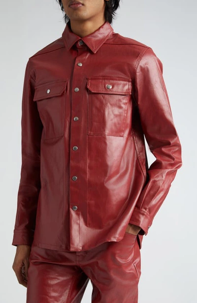 Shop Rick Owens Giacca Coated Denim Overshirt In Cardinal Red