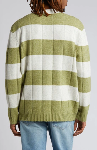 Shop Topman Stripe Crewneck Sweater In Medium Green