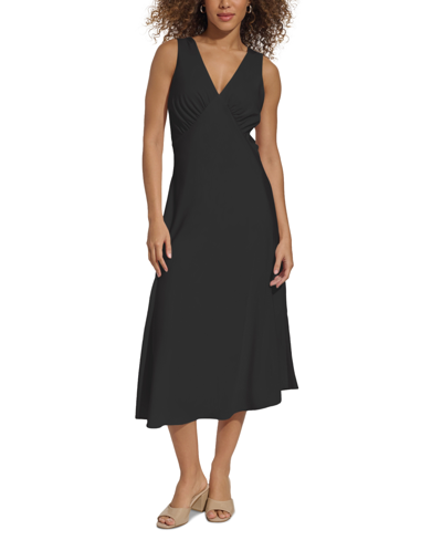 Shop Calvin Klein Women's V-neck Sleeveless Midi Dress In Black