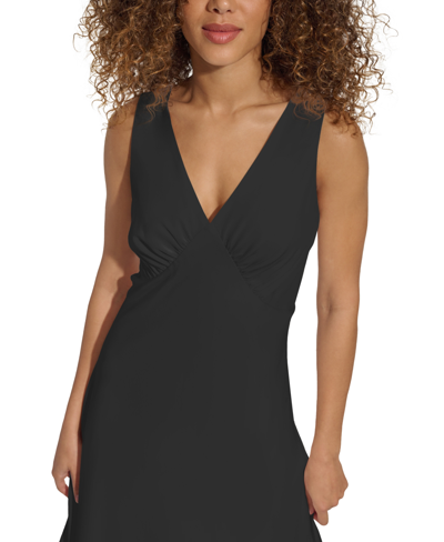 Shop Calvin Klein Women's V-neck Sleeveless Midi Dress In Black