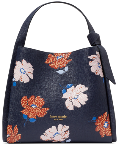 Shop Kate Spade Knott Dotty Floral Embossed Leather Small Crossbody Tote In Parisian Navy Multi