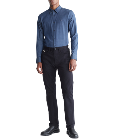 Shop Calvin Klein Men's Slim Fit Refined Chambray Long Sleeve Button-front Shirt In Dark Wash