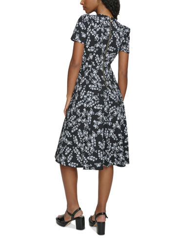 Shop Calvin Klein Women's Floral-print Scuba-crepe Midi Dress In Black Cream
