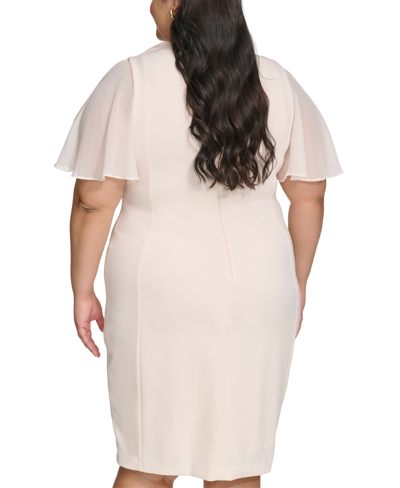 Shop Calvin Klein Plus Size Chiffon-sleeve Bow-neck Dress In Blossom