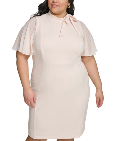 Shop Calvin Klein Plus Size Chiffon-sleeve Bow-neck Dress In Blossom