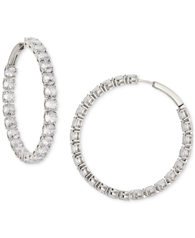 Shop Eliot Danori Medium Cubic Zirconia Tennis Hoop Earrings, 1.5", Created For Macy's In Silver
