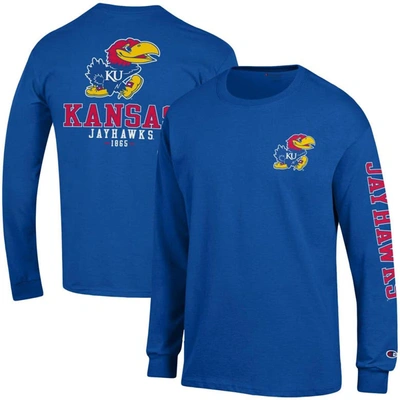 Shop Champion Royal Kansas Jayhawks Team Stack Long Sleeve T-shirt