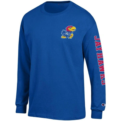 Shop Champion Royal Kansas Jayhawks Team Stack Long Sleeve T-shirt