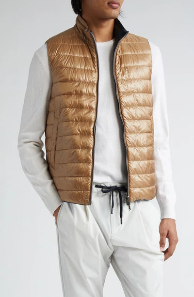 Shop Herno Ultralight Reversible Water Resistant Nylon Down Puffer Vest In 2192 Camel To Navy