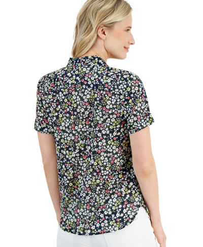 Shop Nautica Women's Cotton Ditsy-floral Print Camp Shirt In Navy