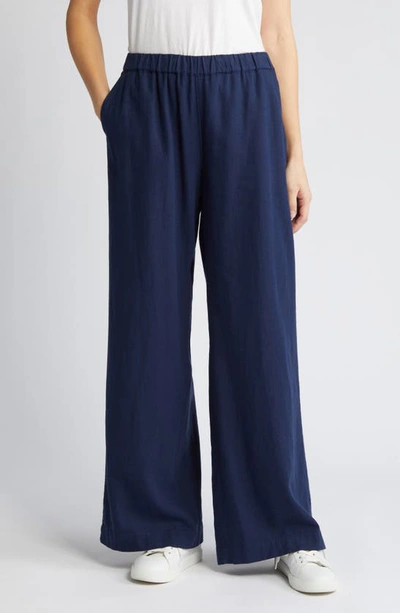 Shop Caslon Wide Leg Pull-on Linen Blend Pants In Navy Blazer