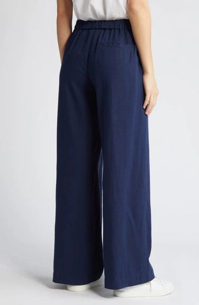 Shop Caslon Wide Leg Pull-on Linen Blend Pants In Navy Blazer