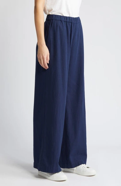 Shop Caslon Wide Leg Pull-on Linen Blend Pants In Navy Blazer