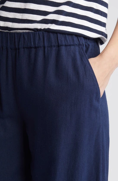 Caslon Wide Leg Pull-on Linen Blend Pants In Navy Blazer