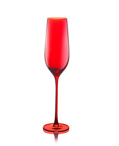 Qualia Glass Carnival Champagne Flute 9 oz Glasses, Set Of 4 In Red