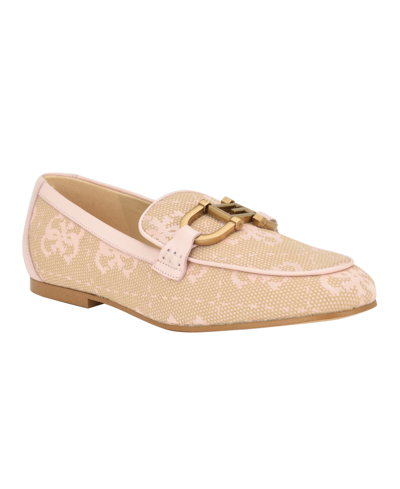 Shop Guess Women's Isaac Slip On Flat Loafers With Hardware In Light Pink Logo Leather