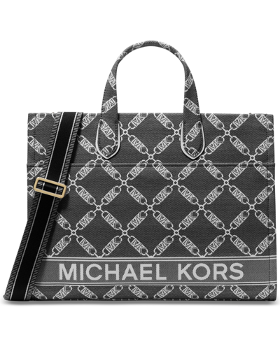 Shop Michael Kors Michael  Gigi Logo Large Grab Tote In Black,optic White