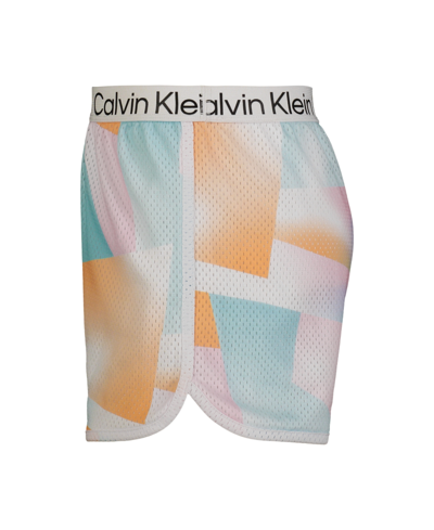 Shop Calvin Klein Performance Big Girls Layered Mesh Shorts In White