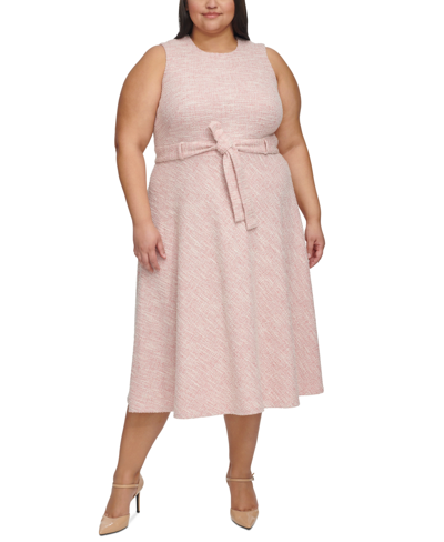 Shop Calvin Klein Plus Size Sleeveless Tweed Midi Dress In Blossom Multi